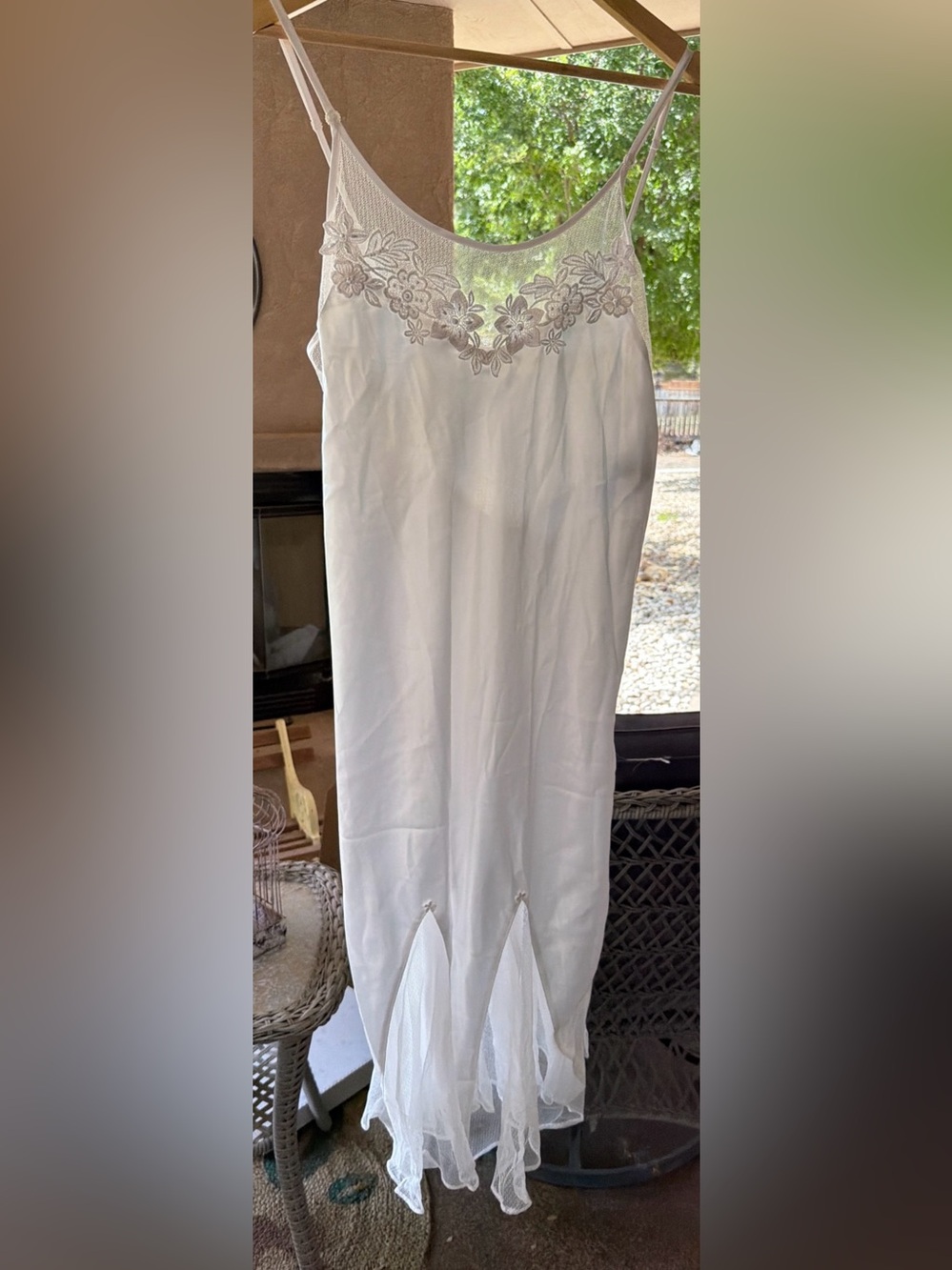 Vintage Koret White Nightgown with Lace and Mesh Trim